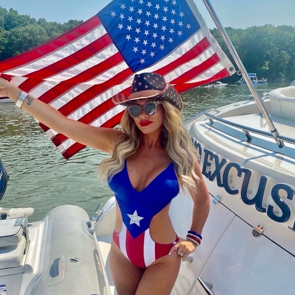 USA American flag crystal ⭐️ star one piece swimsuit monokini red white blue